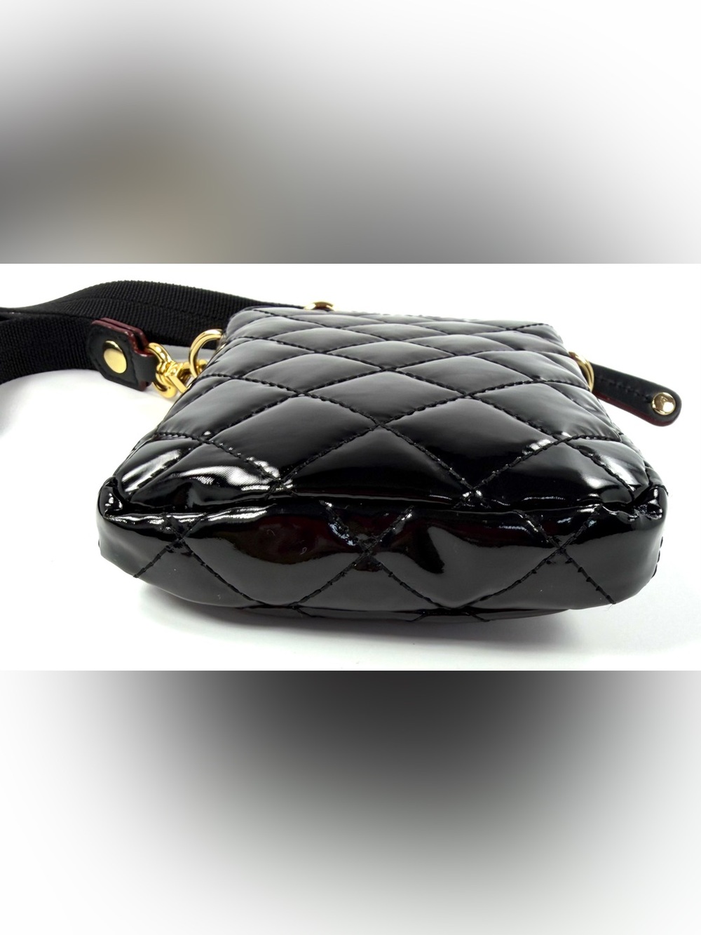 MZ Wallace Micro Crosby Patent Phone Crossbody Black Gold Hardware - Picture 6 of 16